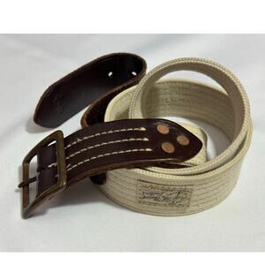 Polo Ralph Lauren Men’s Brown Leather Stitched Canvas Belt, Size 38